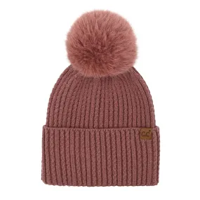 C.C Cable Cuff Pom Beanie Coco Berry