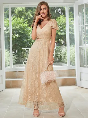 Champagne Long Lace One Shoulder Party Dress