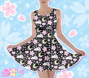 Cherry Blossom Dreams Black Skater Dress [Made-To-Order]