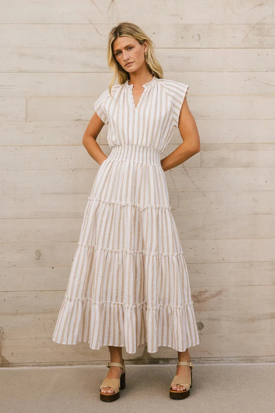 Claire Striped Maxi Dress in Taupe