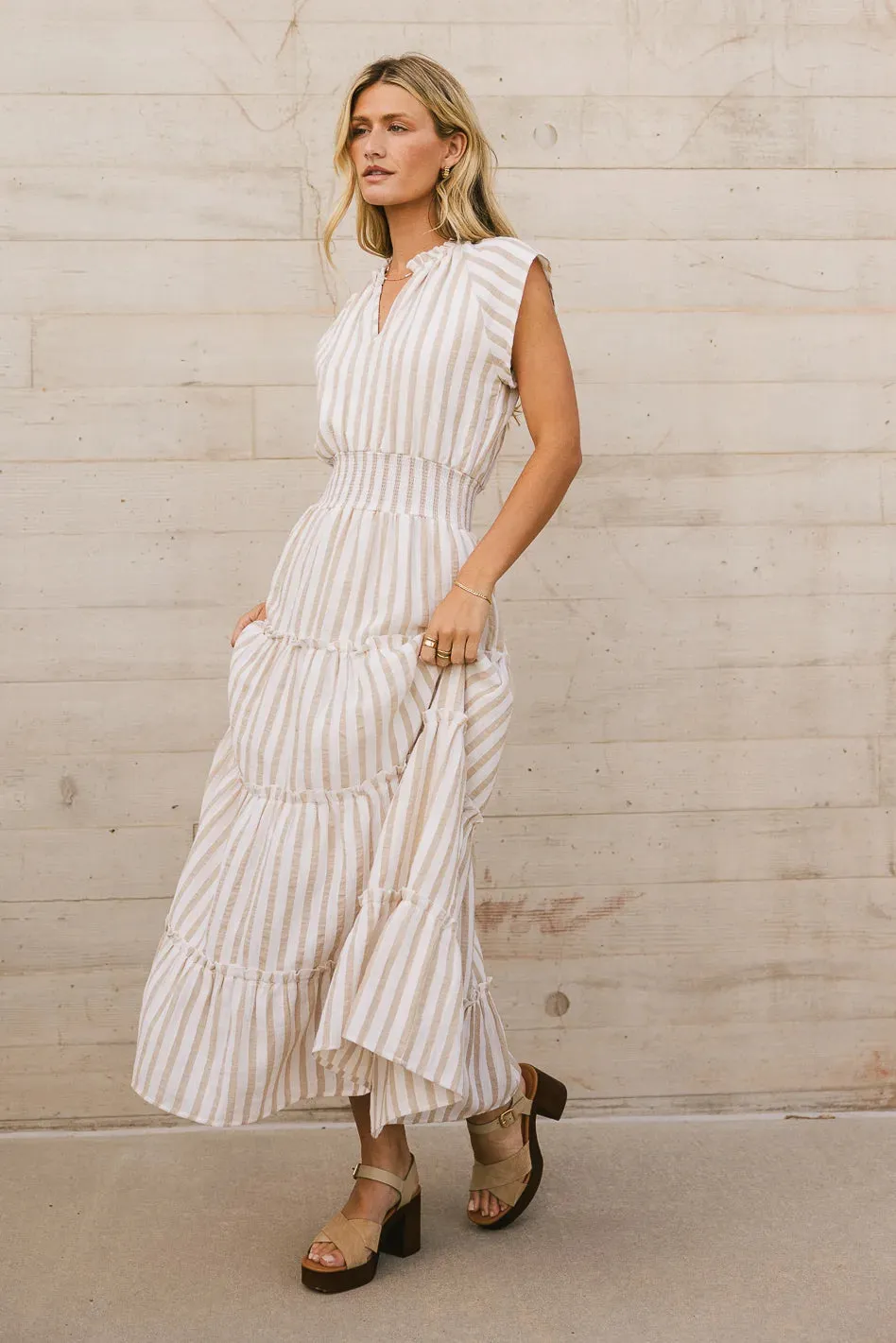 Claire Striped Maxi Dress in Taupe