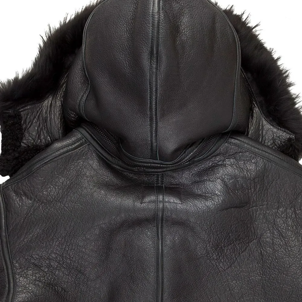 Cockpit USA Black B-3 Hooded Sheepskin Bomber Jacket