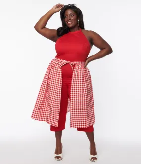 Collectif Plus Size Red Gingham Skirted Midge Jumpsuit Set