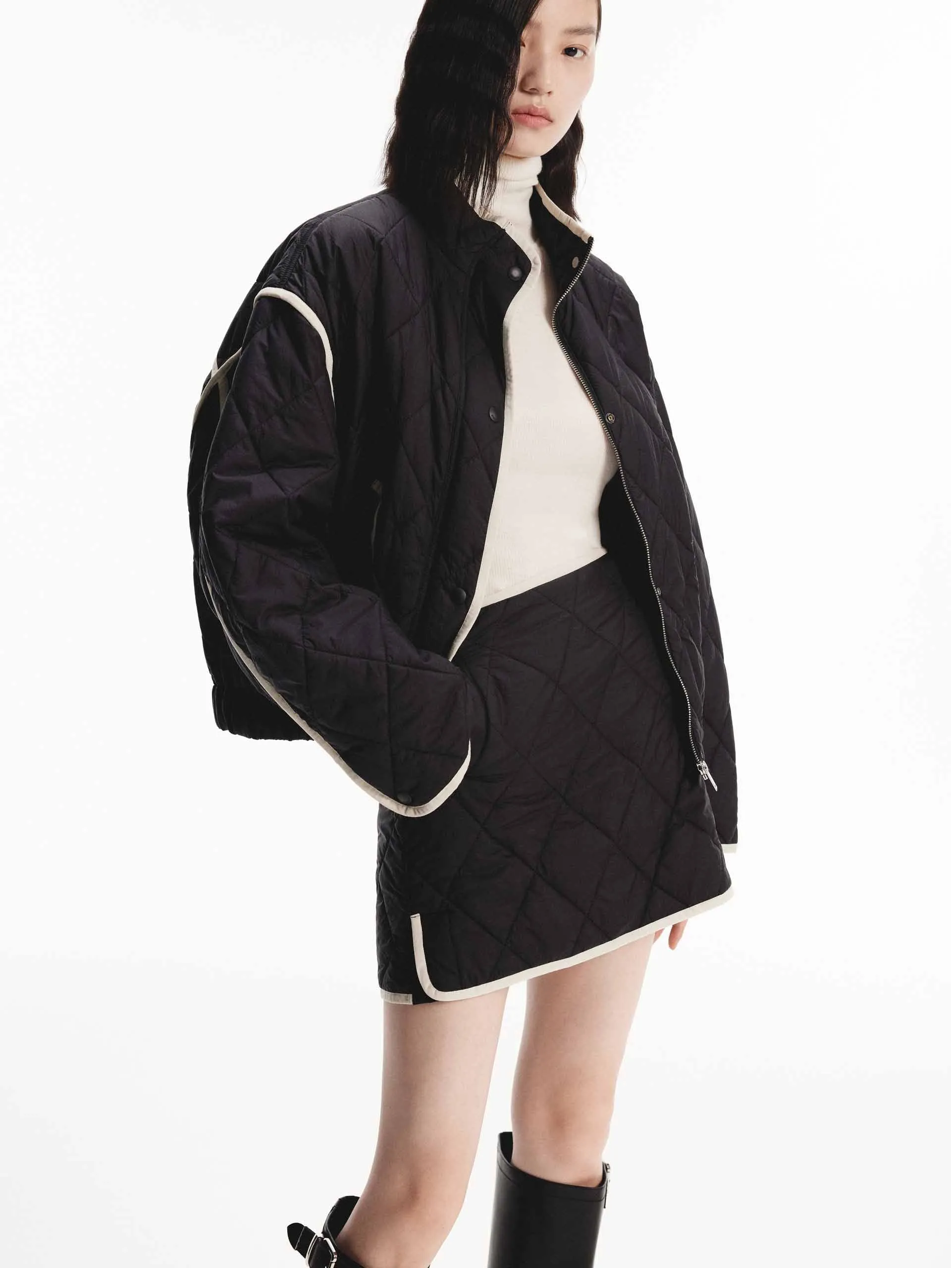 Contrast Trim Quilted Coat