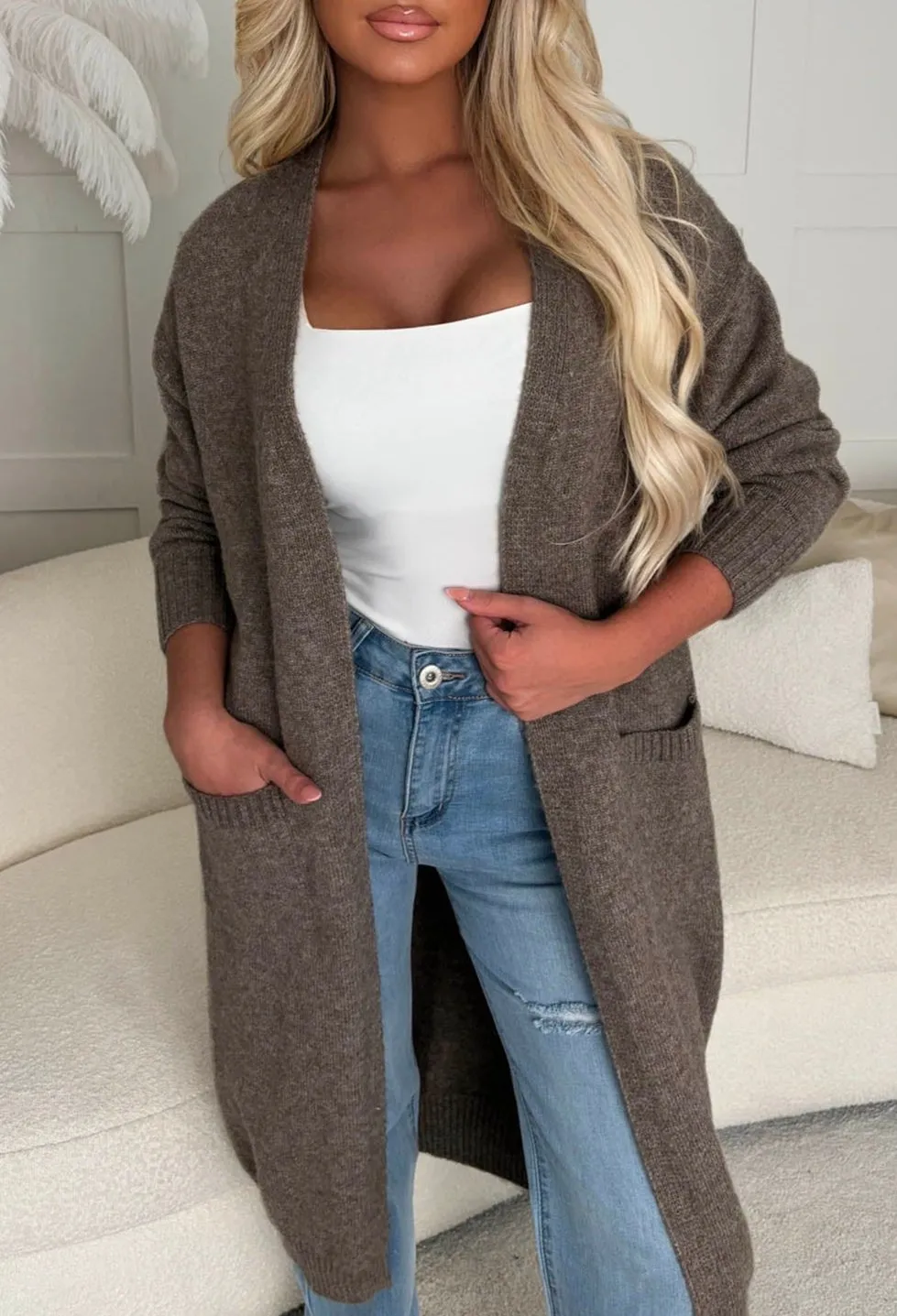 Cosy Season Taupe Ultra Soft Knitted Midi Cardigan