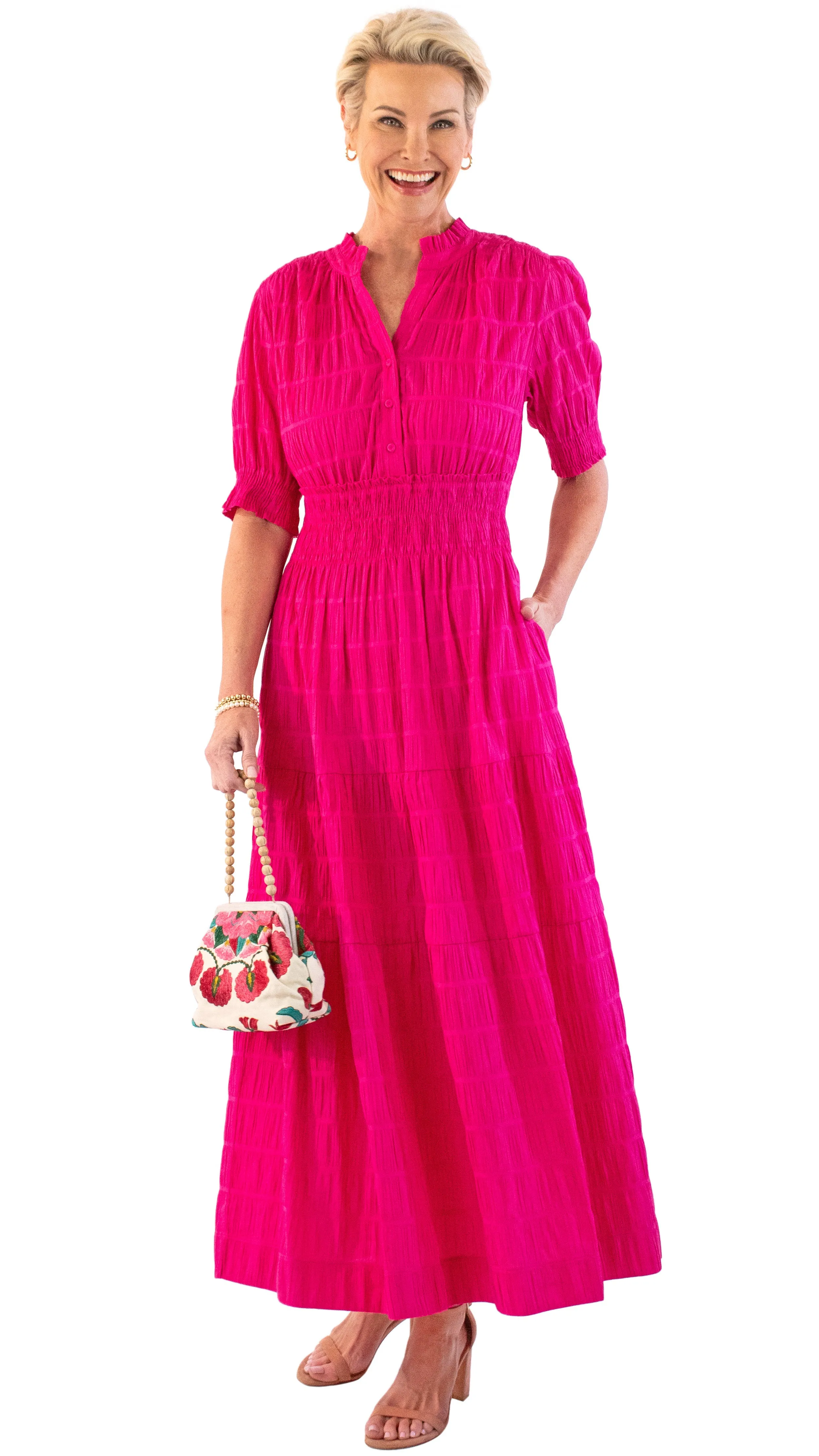 Crinkle Maxi Dress - Pink