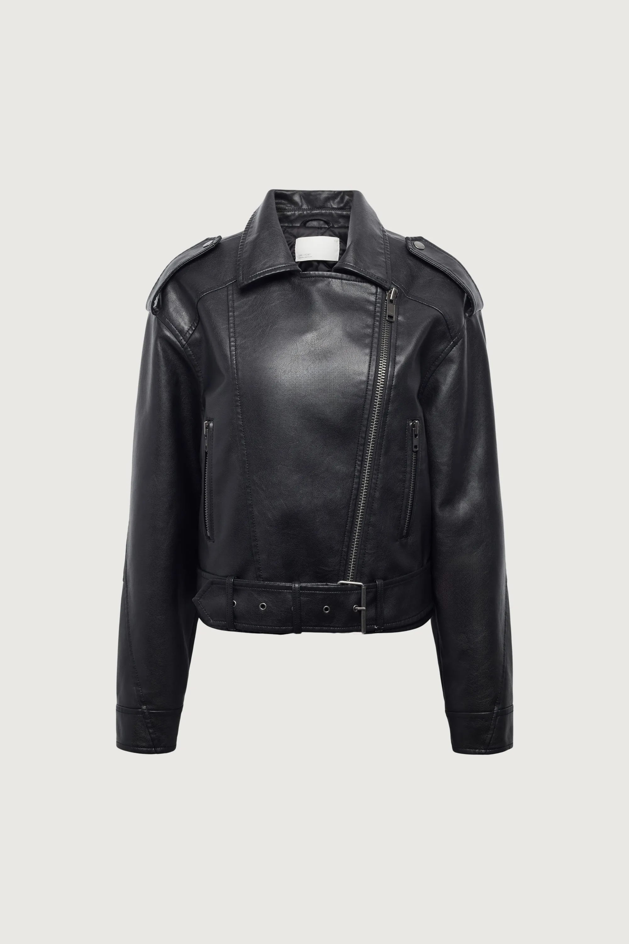 CROPPED VEGAN LEATHER MOTO JACKET