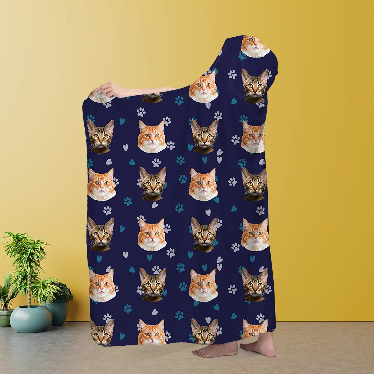 Custom Pet Face Pattern Hooded Blanket