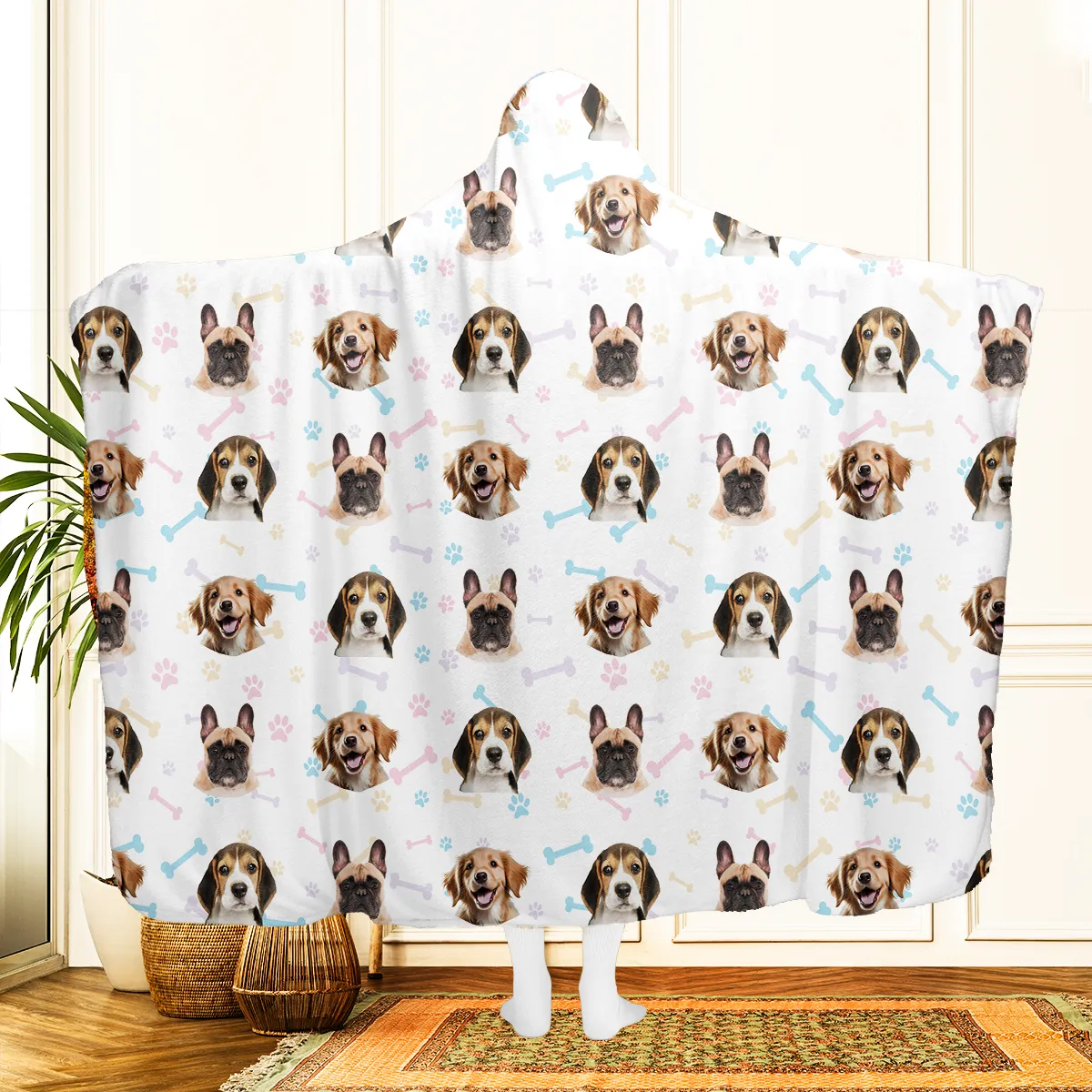 Custom Pet Face Pattern Hooded Blanket