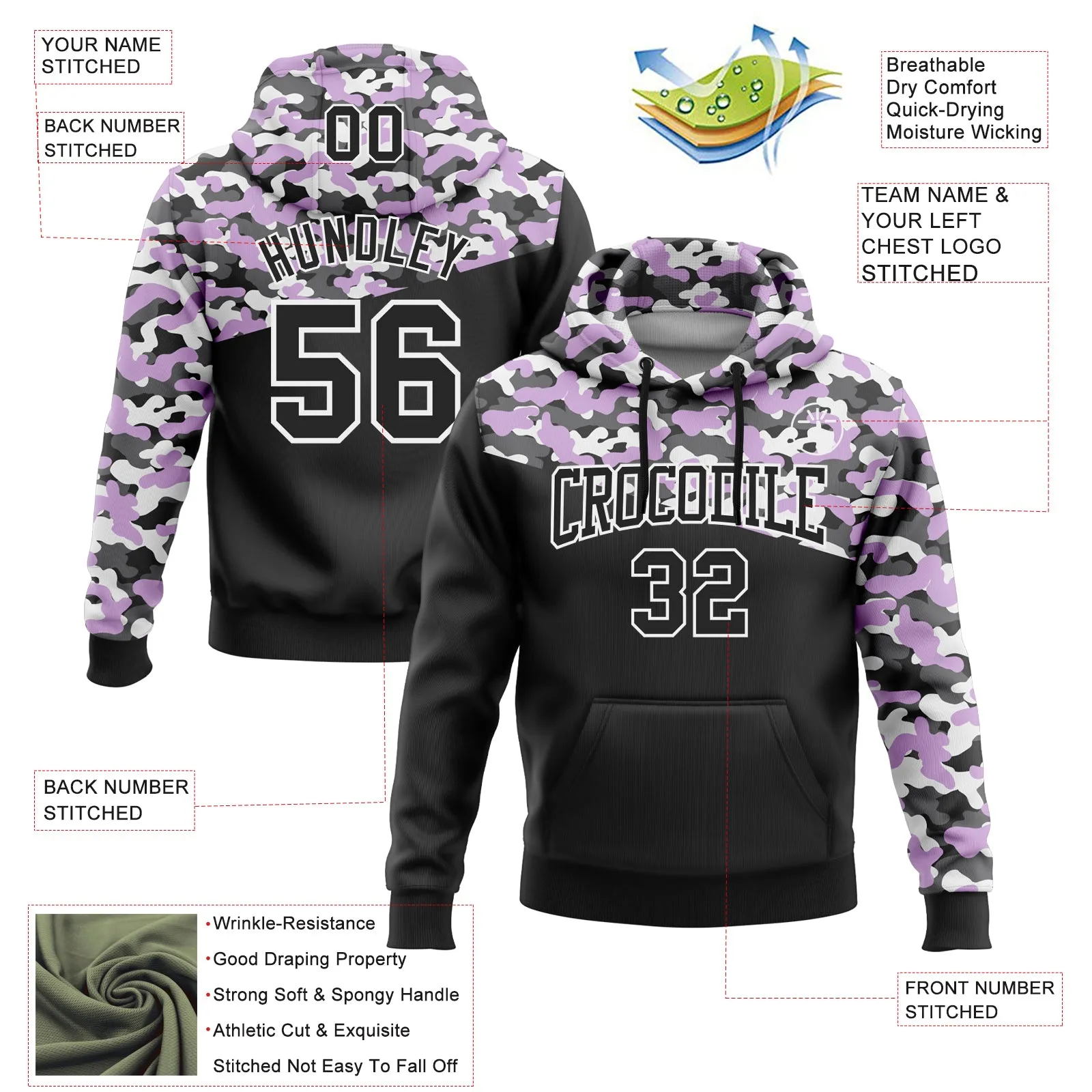 Custom Stitched Camo Black Light Purple-Steel Gray 3D Sports Pullover Sweatshirt Salute To Service Hoodie