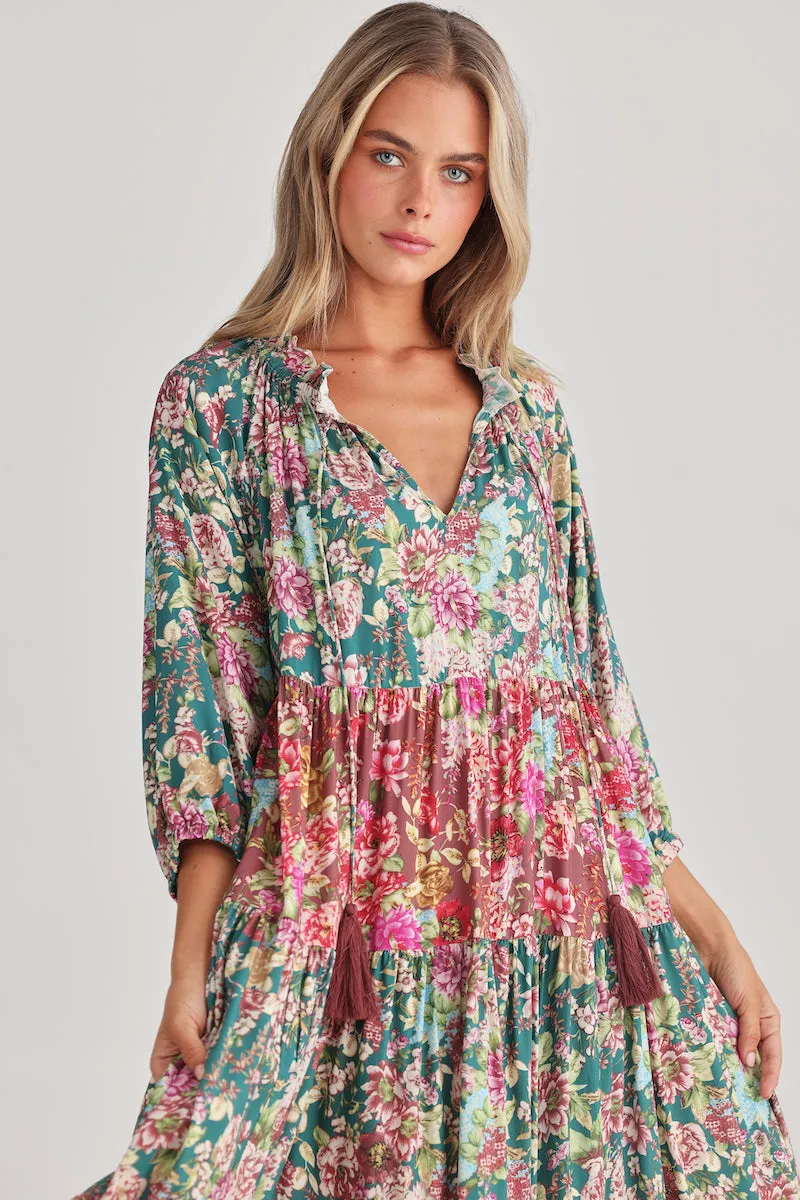 Damascus Mid Sleeve Dress, Rose Garden