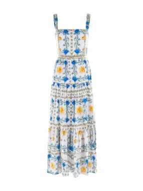 Daniela yellow, blue and white cotton midi dress