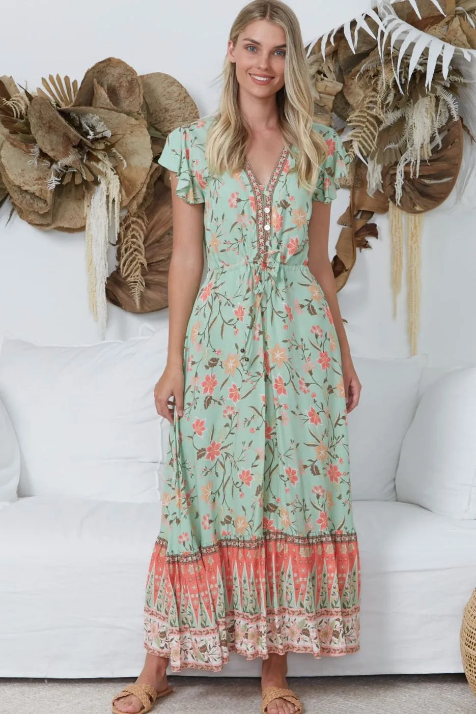 Danika Maxi Dress - Mint / Pink