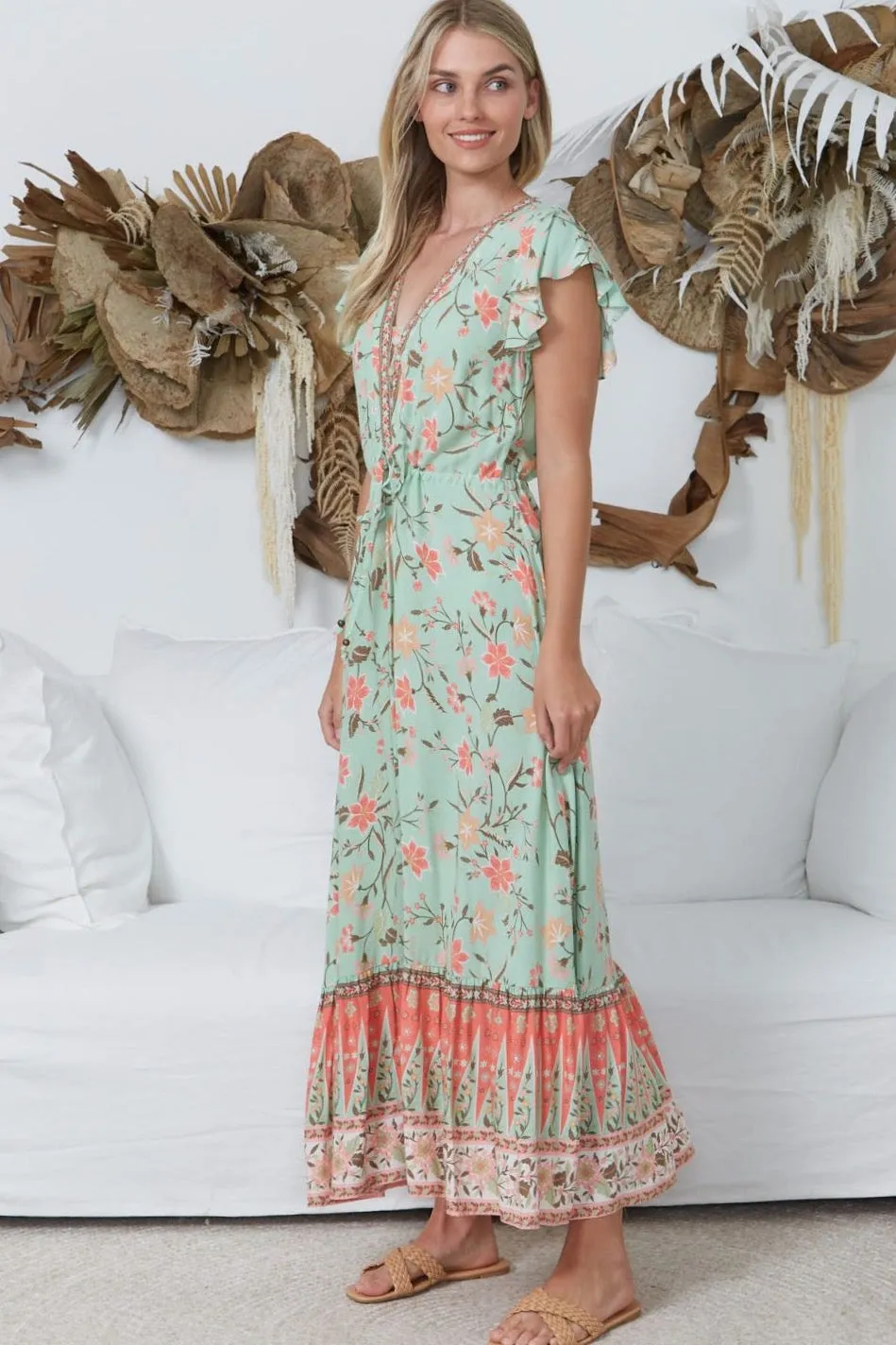 Danika Maxi Dress - Mint / Pink