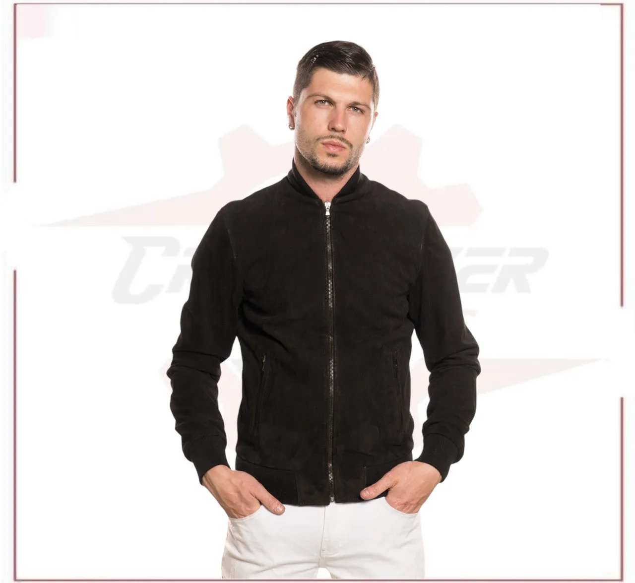 David - Men's Bomber Jacket in Genuine Black Suede Leather