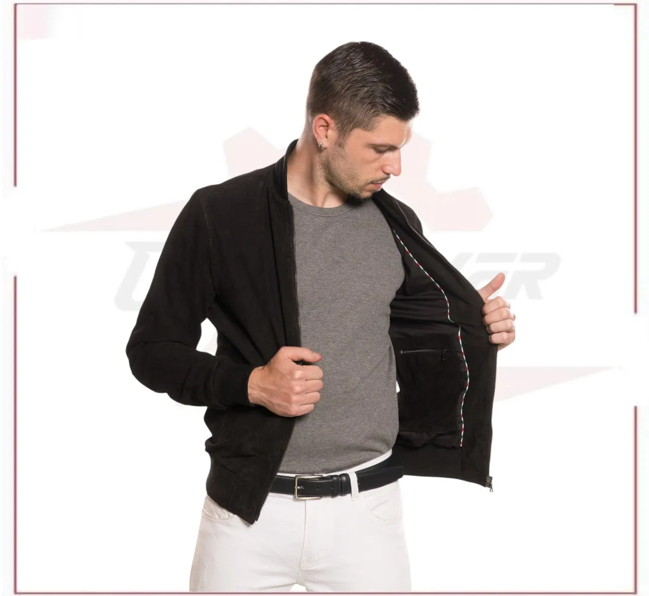 David - Men's Bomber Jacket in Genuine Black Suede Leather