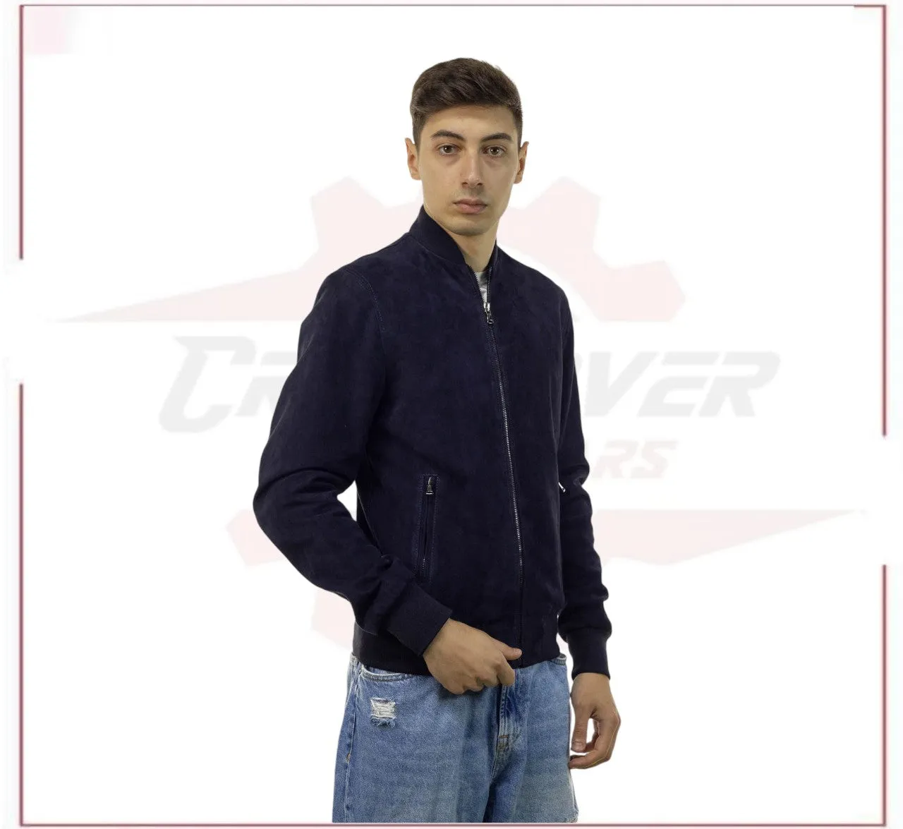 David - Men's Bomber Jacket in Genuine Blue Suede Leather