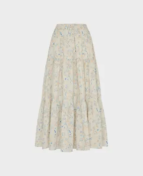 Denny Floral Print Cotton Tiered Maxi Skirt