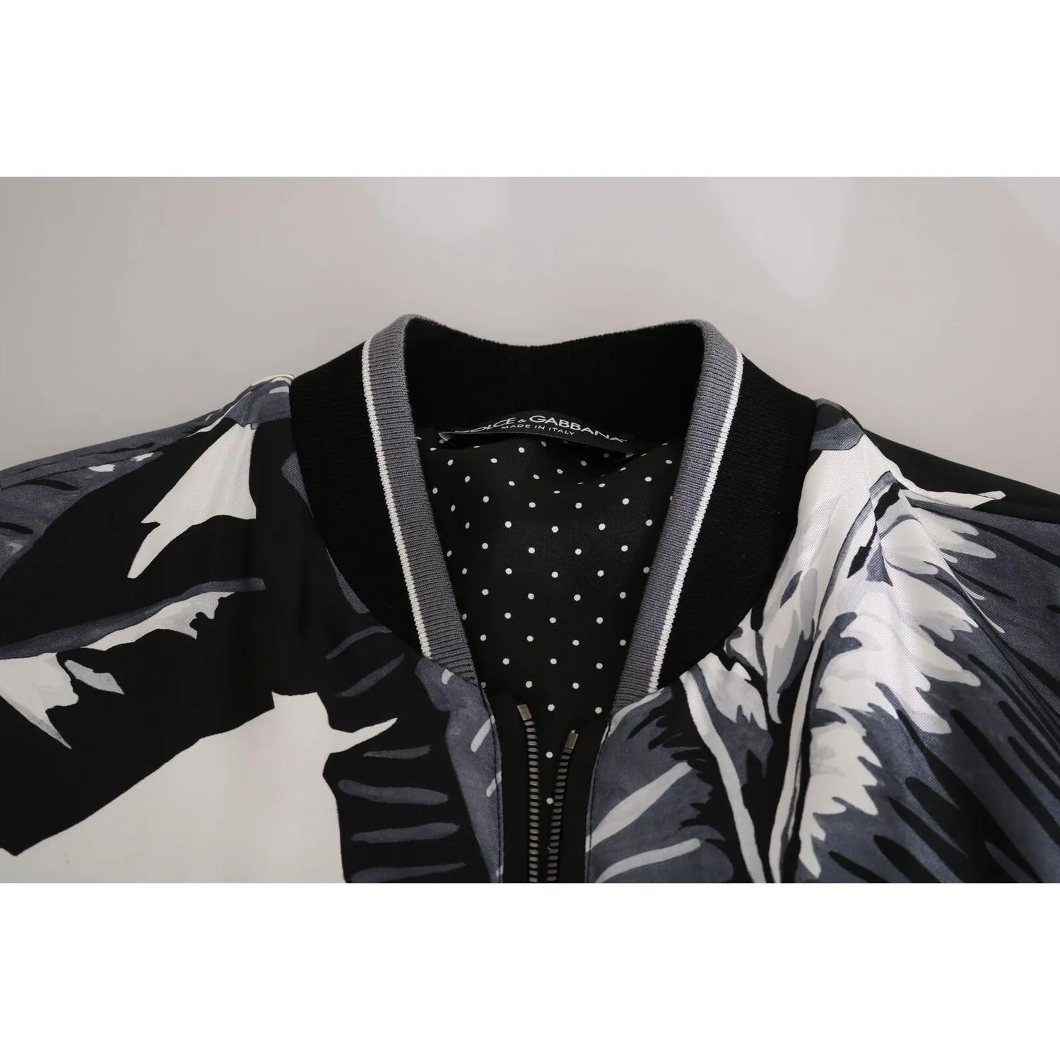 Dolce & Gabbana Elegant Banana Leaf Print Silk Bomber Jacket