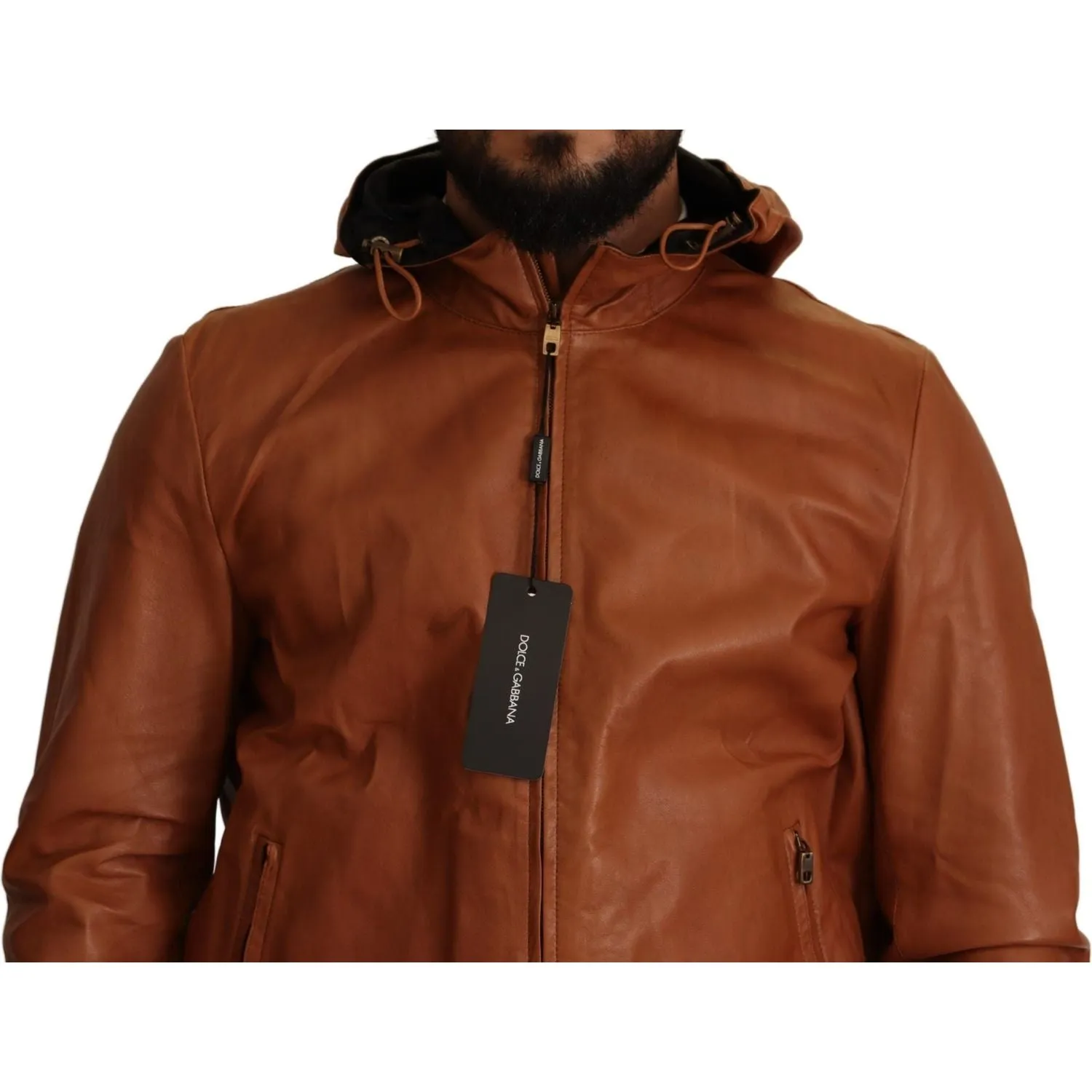 Dolce & Gabbana Elegant Brown Leather Bomber Jacket