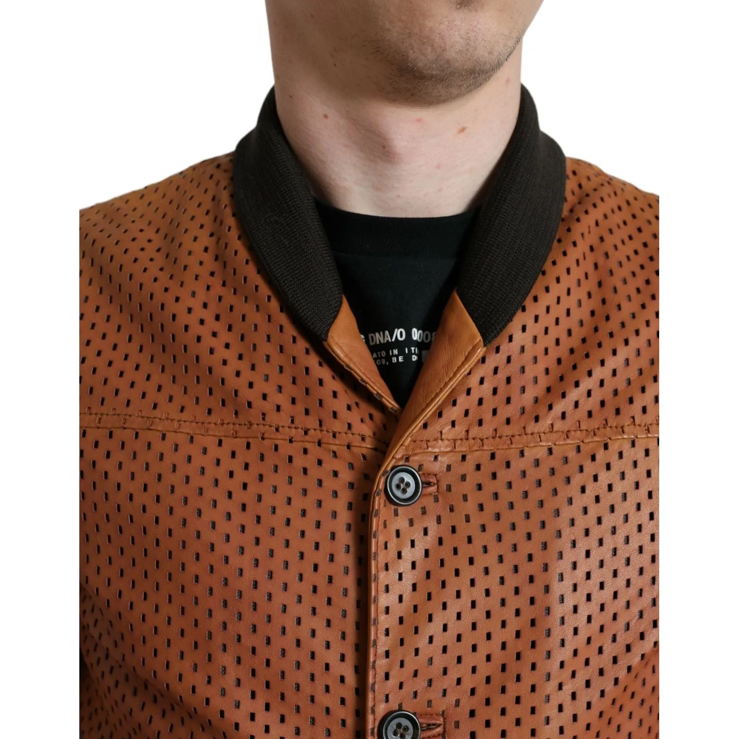 Dolce & Gabbana Elegant Leather Perforated Bomber Jacket