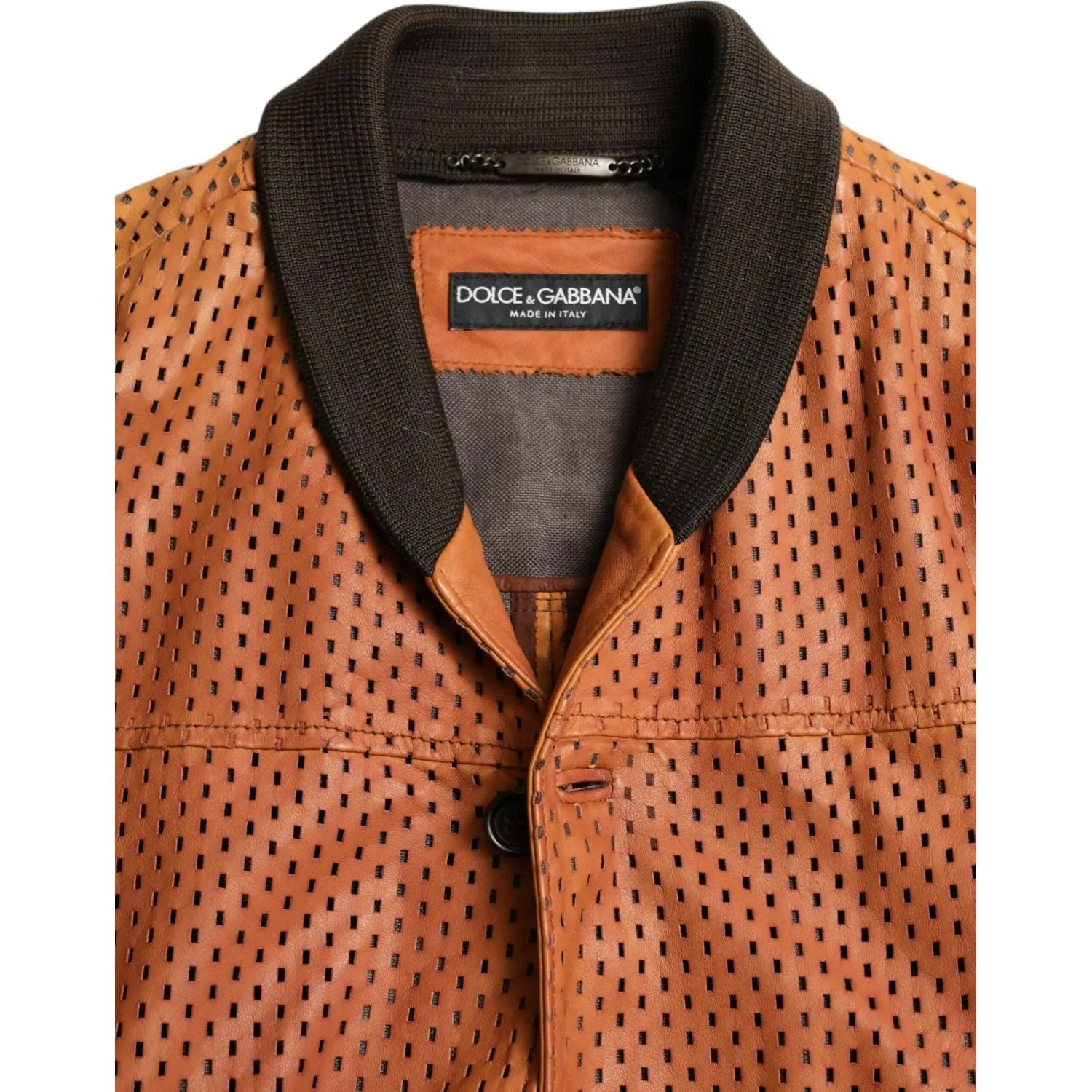 Dolce & Gabbana Elegant Leather Perforated Bomber Jacket