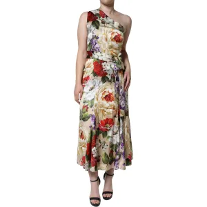 Dolce & Gabbana Multicolor Floral Silk Stretch One Shoulder Dress