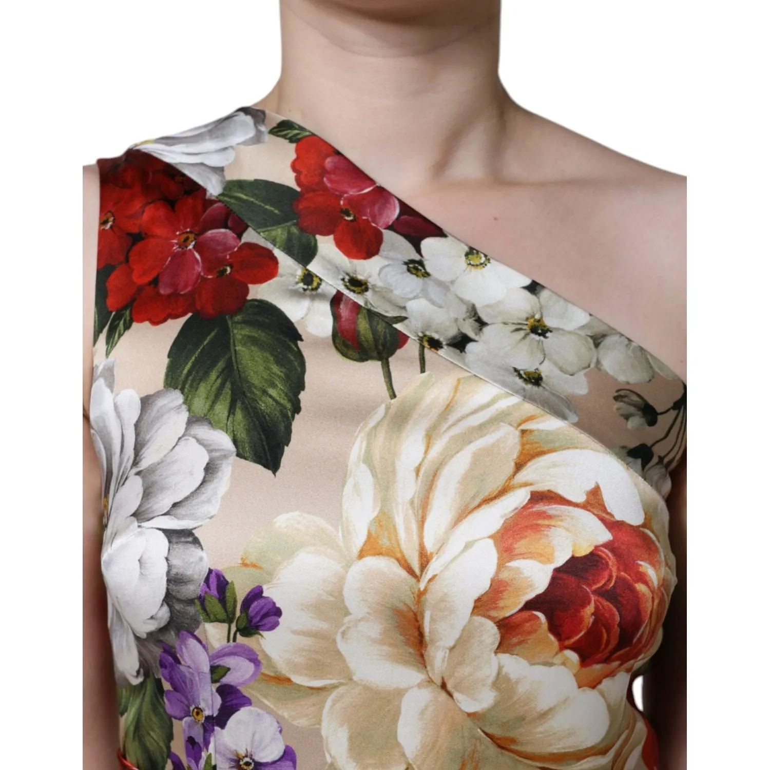 Dolce & Gabbana Multicolor Floral Silk Stretch One Shoulder Dress