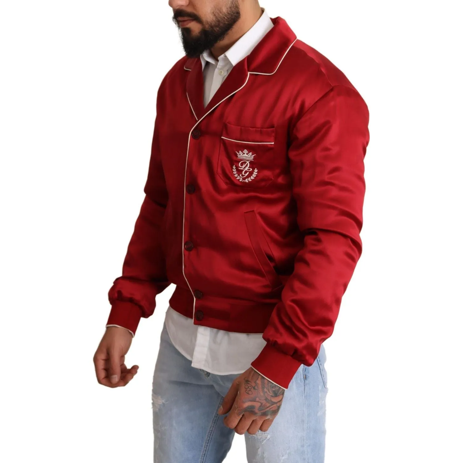 Dolce & Gabbana Sumptuous Silk Red Bomber Jacket