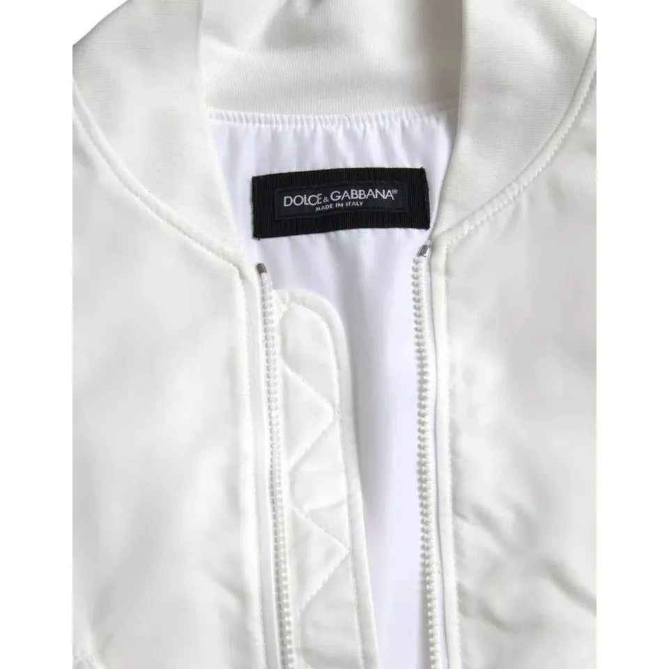 Dolce & Gabbana White Bomber Long Sleeves Full Zip Jacket