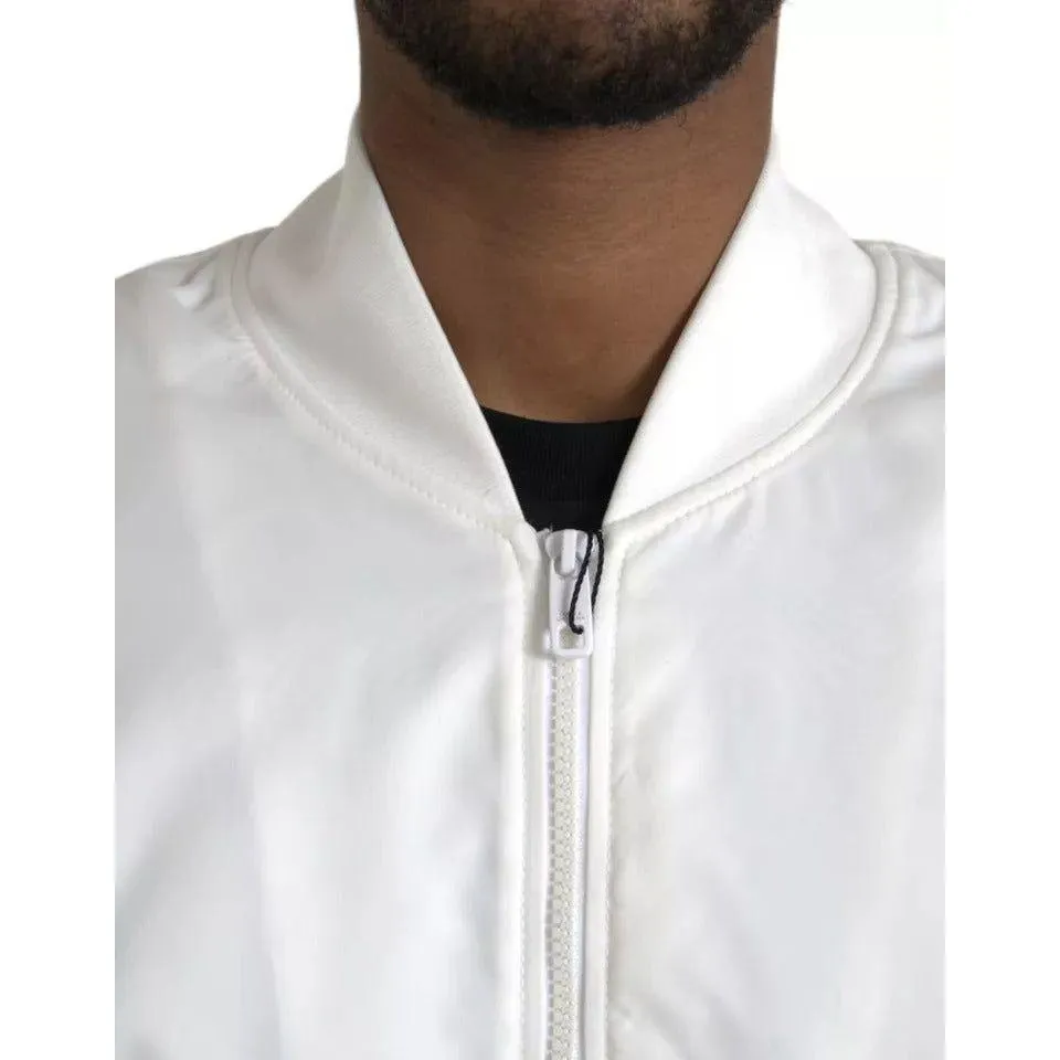 Dolce & Gabbana White Bomber Long Sleeves Full Zip Jacket