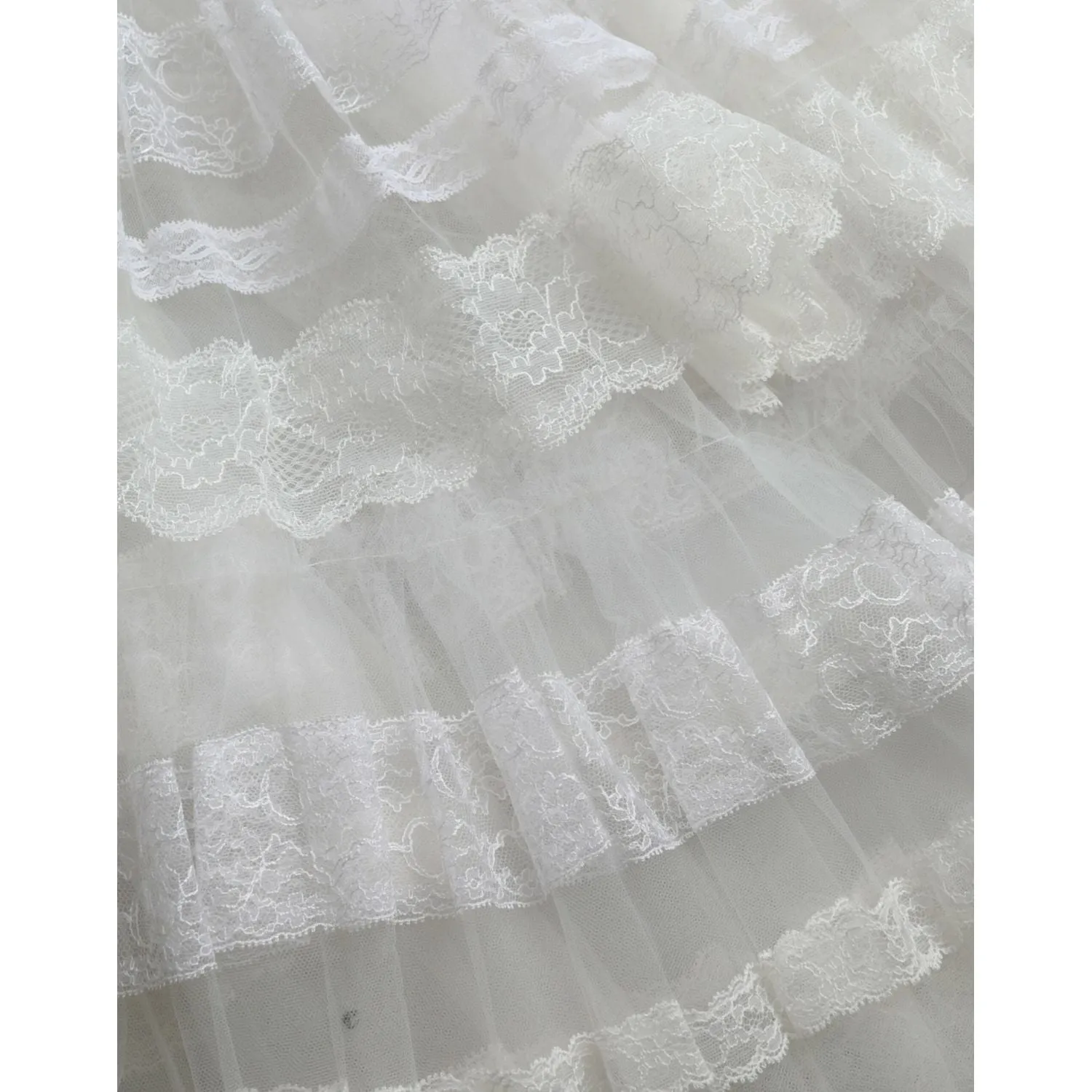 Dolce & Gabbana White Nylon Sheer Tiered Lace Maxi Dress