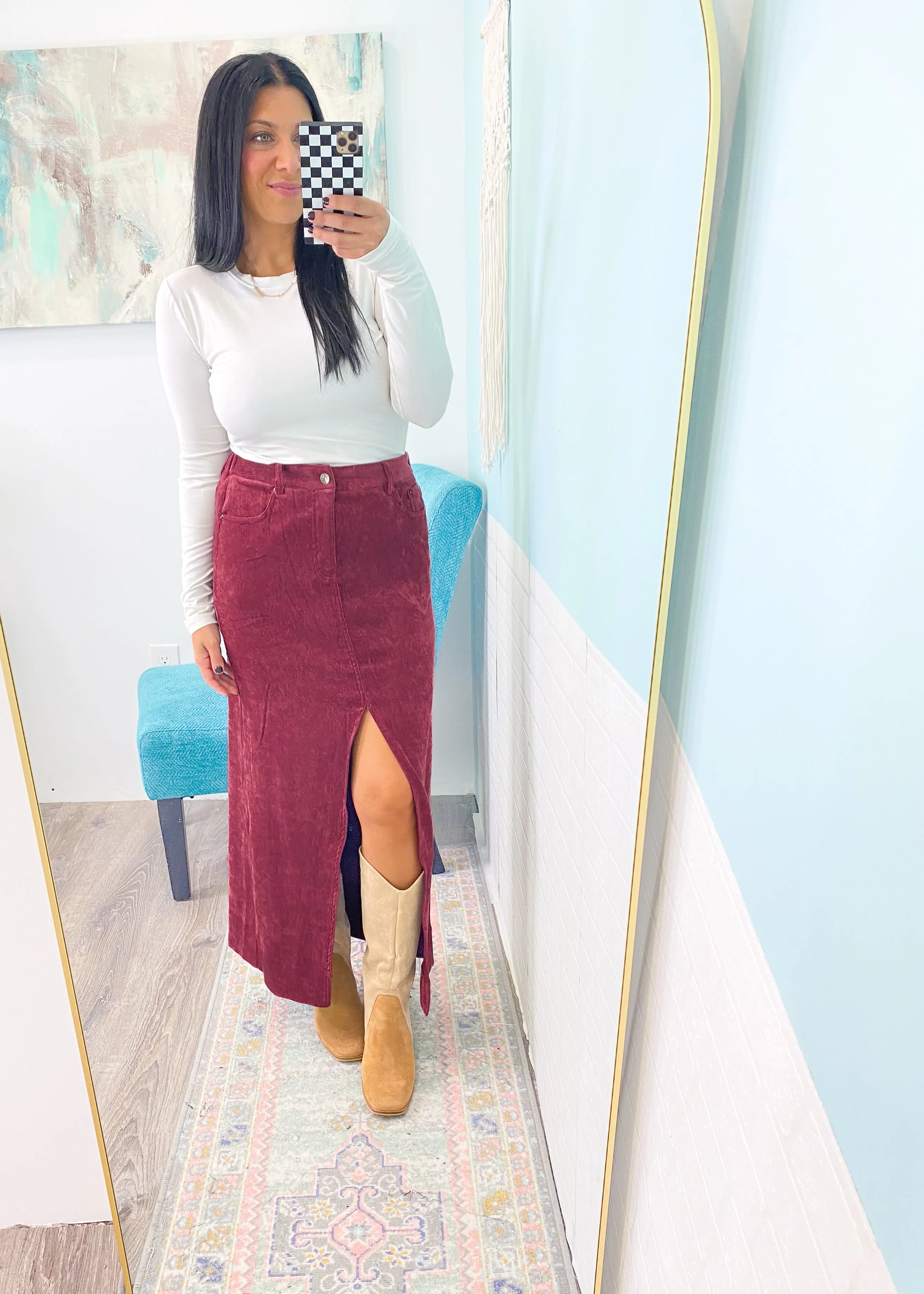 'Dorothy' Ruby Chenille Brushed Stretch Maxi Skirt