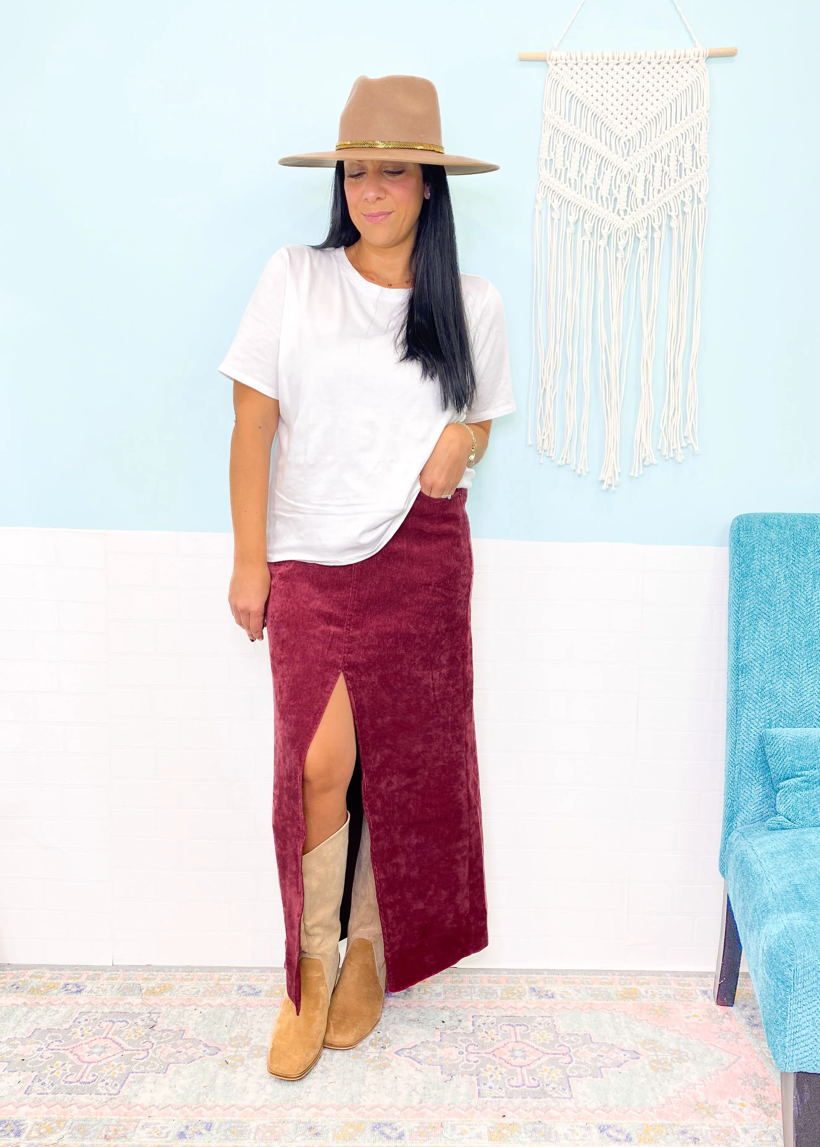 'Dorothy' Ruby Chenille Brushed Stretch Maxi Skirt