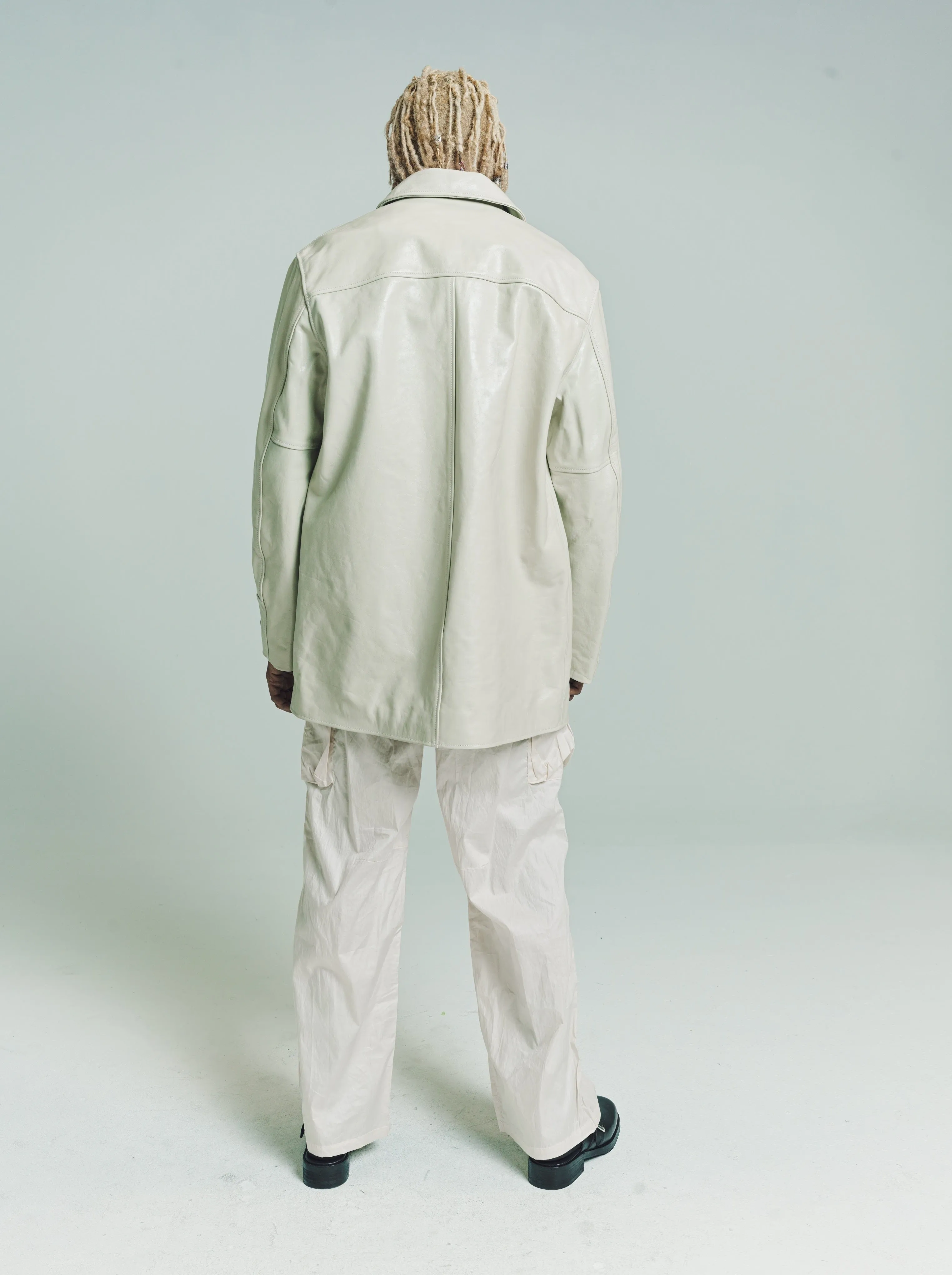 Dusty White Leather Buta Coat