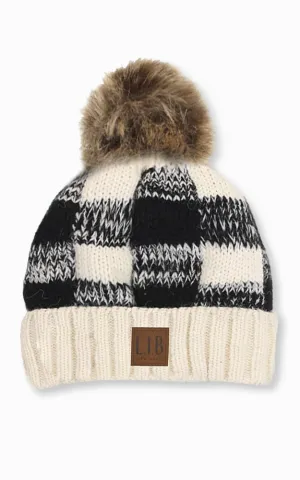 EAH8712 Buffalo Check Pattern PomPom Hat