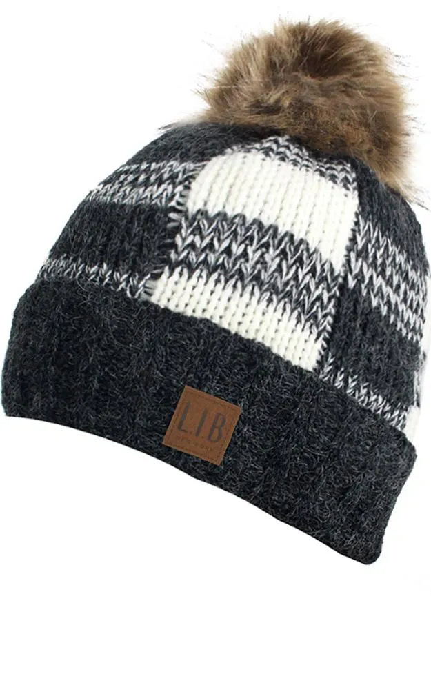 EAH8712 Buffalo Check Pattern PomPom Hat