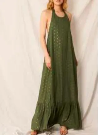 Eden Halter Neck Maxi Dress in Green/Gold