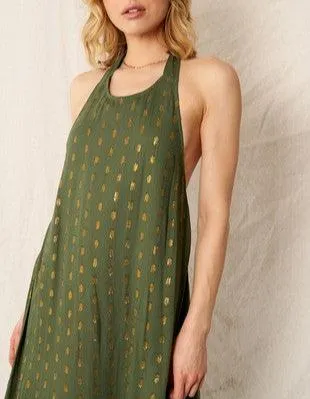 Eden Halter Neck Maxi Dress in Green/Gold