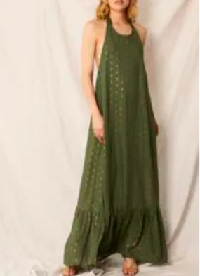 Eden Halter Neck Maxi Dress in Green/Gold