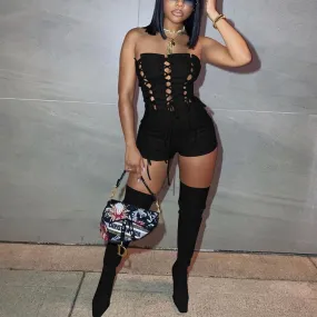 Emma Sexy Tie  Front Corset Romper