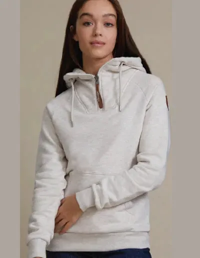 Faith Half Zip Oatmeal Kangaroo Hoodie