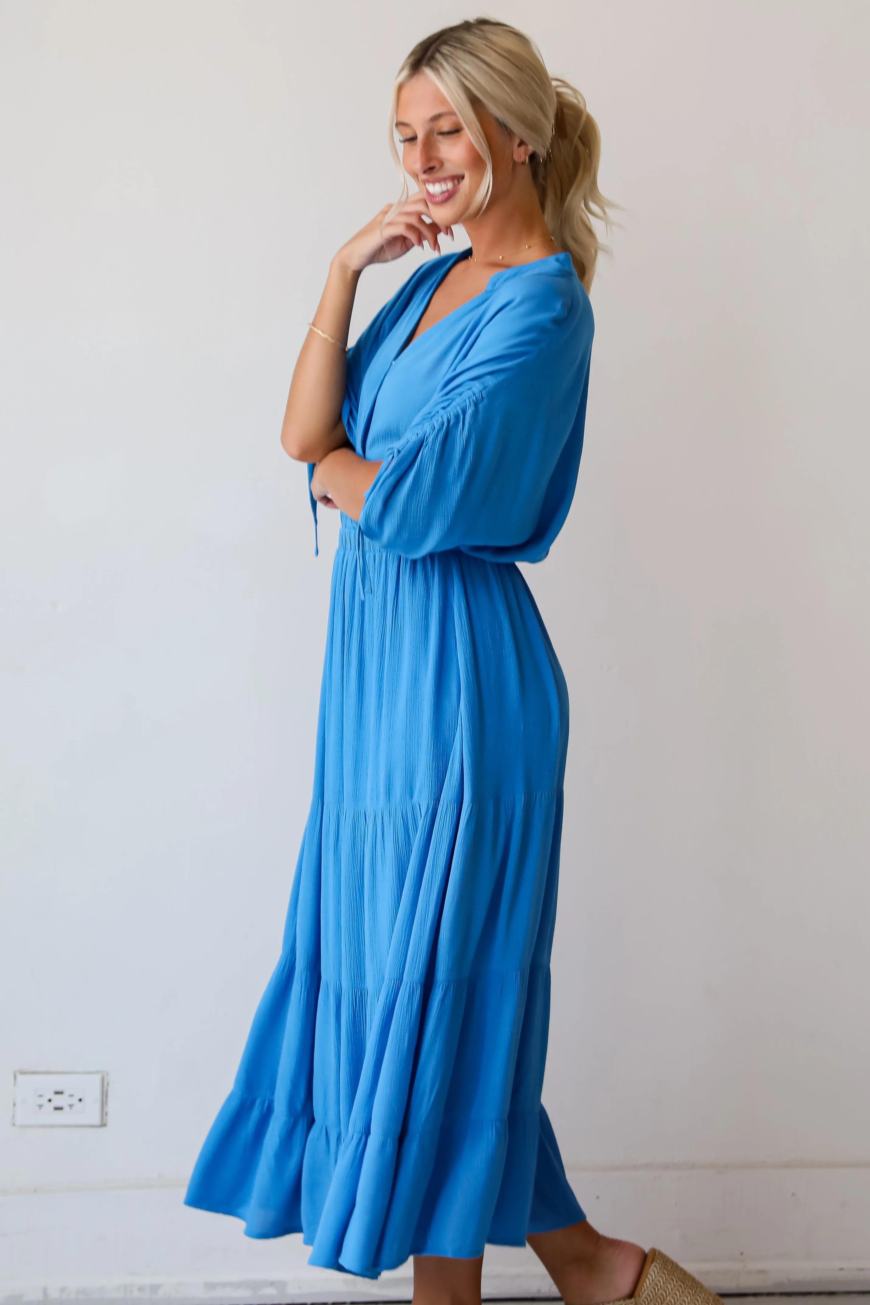 FINAL SALE - Pristine Darling Blue Tiered Maxi Dress