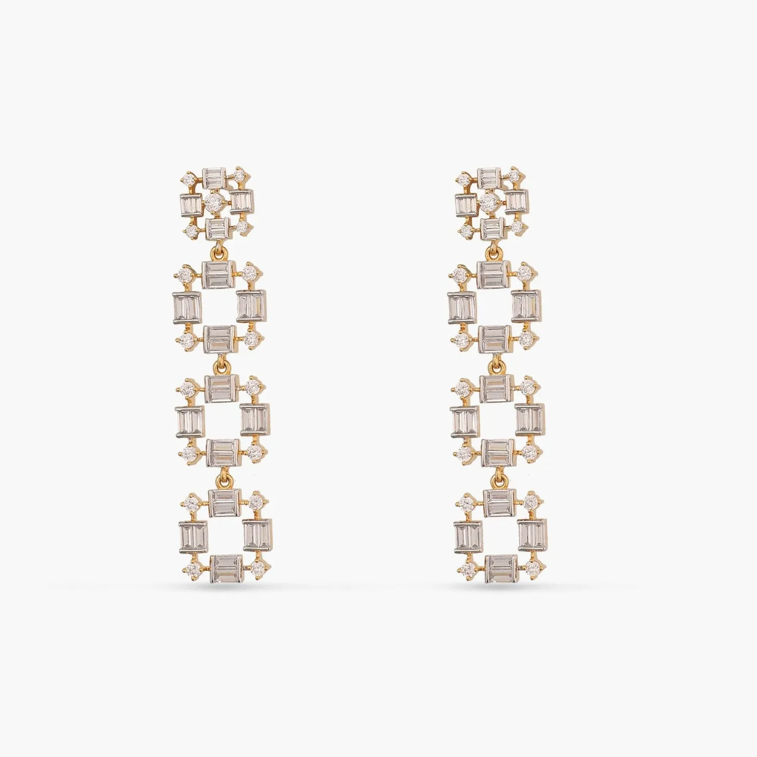 Four Layer CZ Drop Silver Earrings