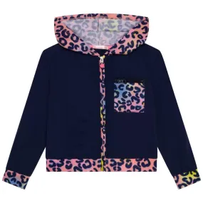 Girls Navy Leopard Print Hoodie