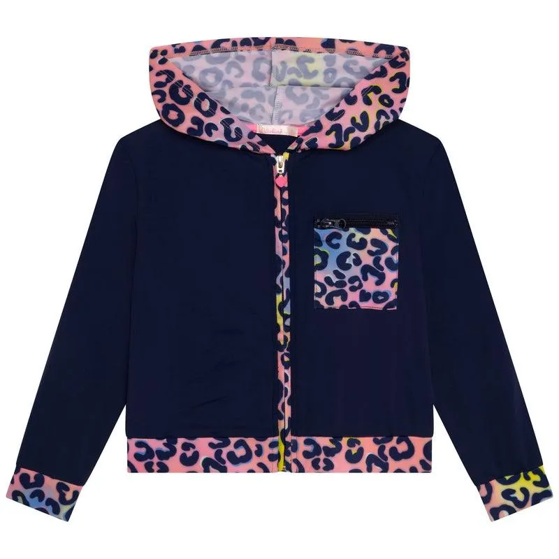 Girls Navy Leopard Print Hoodie