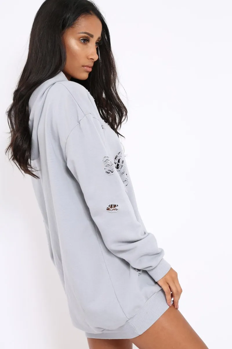 Grey Distressed Oversized Hoodie - Khloe