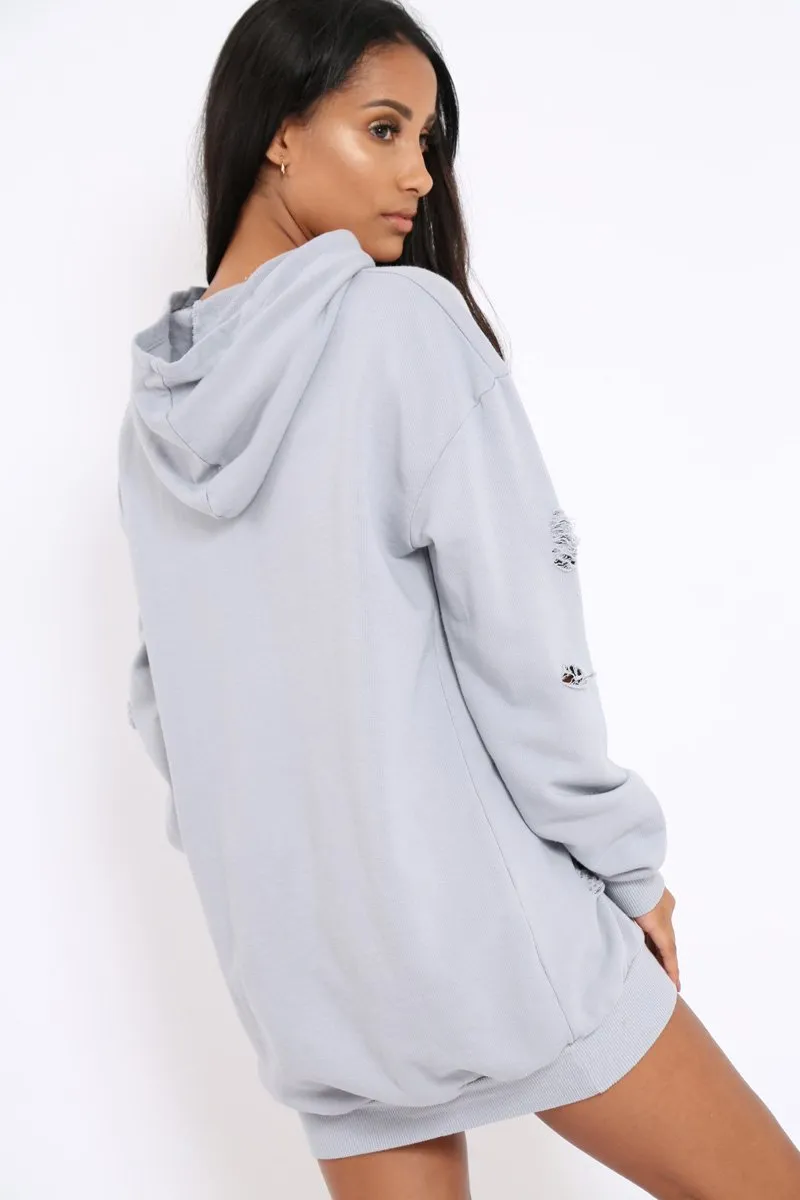 Grey Distressed Oversized Hoodie - Khloe