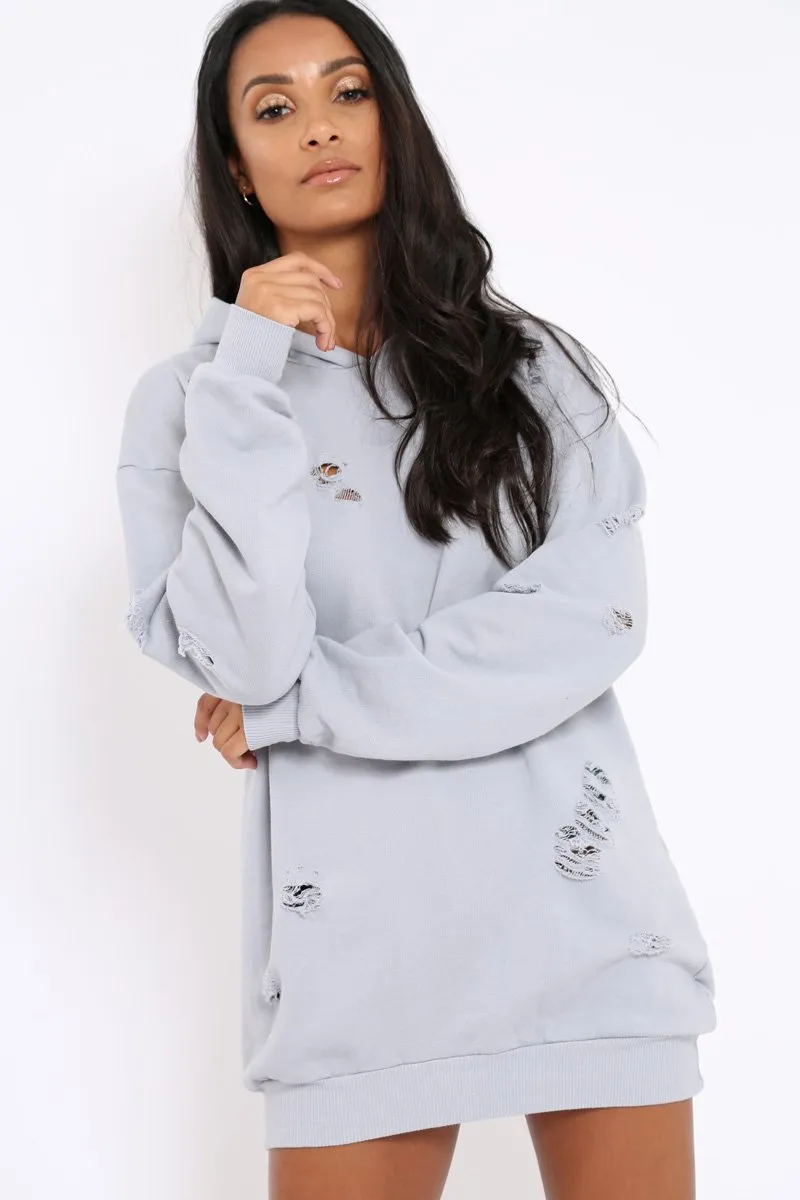 Grey Distressed Oversized Hoodie - Khloe