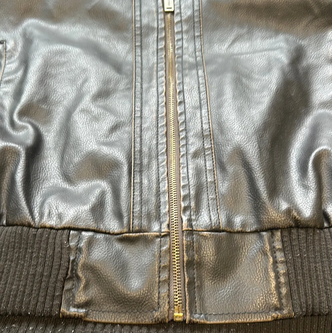 guess black hooded leather bomber jacket